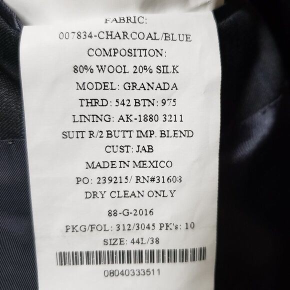 Jos. A. Bank 44L Gray Blue Stripe Wool Silk Blend 2 Button Vented Classic Career - Picture 14 of 15